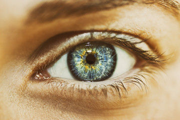 Beautiful insightful look blue woman's eyes