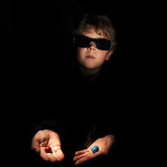 boy acting as morpheus in matrix