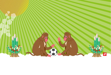 ポップなサルと日の出のご来光のイラスト年賀状テンプレート