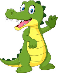 Fototapeta premium Cartoon funny crocodile waving hand isolated on white background