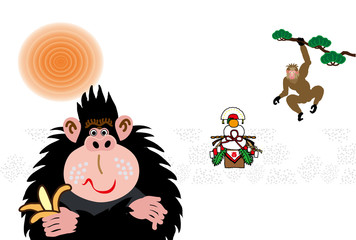 申年のサルのイラスト年賀ハガキ