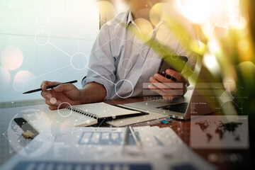 businessman hand working with new modern computer and business s