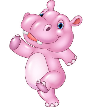Cartoon baby hippo running isolated on white background