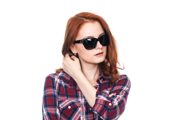 Fototapeta premium Close-up portrait of a pensive girl with dark glasses
