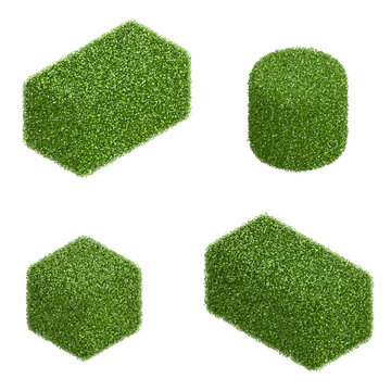Isolated elements of green hedge in isometric view.