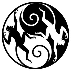 Yin-Yang symbol with monkeys. Decorative sign
