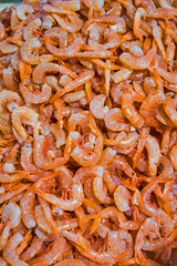 fresh shrimps on a fish market