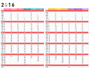 planning calendar simple template 2016