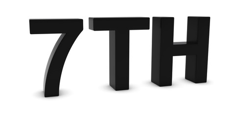 7TH - Black 3D Seventh Text Isolated on White
