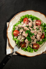 Tasty salad with couscous, tuna and vegetables