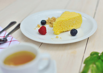 Closed up shot of cheese cake with  another ingredients  solf and blured,def of field