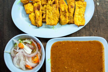 satay pork ready for eat on the table 