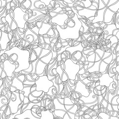 Doodle black and white abstract hand-drawn vector background. Wavy seamless pattern.