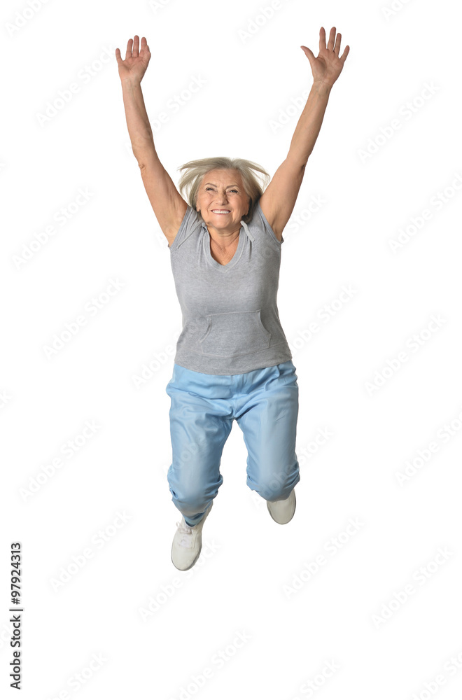 Canvas Prints Senior woman jumping