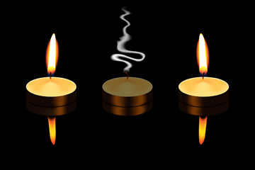 Tealight, isolated on black background, a vector illustration.
