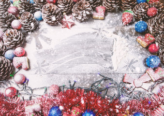 Happy New Year card with  snow on background
