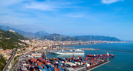 Gulf of  Salerno, Italy , on the Tyrrhenian Sea  and  the harbor - view from above - obrazy, fototapety, plakaty