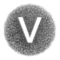 Hand made letter V drawn with graphic pen on white background