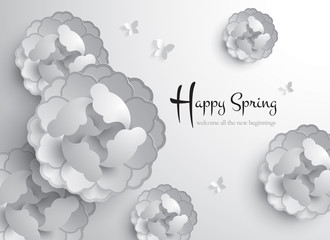 Chinese New Year. Vector Paper Graphic of Blossom. Translation of Stamp: Blessing, Lucky, Congratulate. Translation of Calligraphy: Welcome the coming season of spring and blessings.