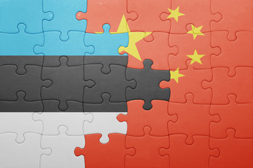 puzzle with the national flag of estonia and china