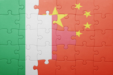 puzzle with the national flag of italy and china