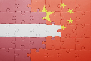 puzzle with the national flag of latvia and china