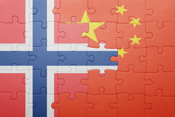 puzzle with the national flag of norway and china