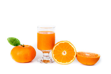 orange juice and fruit isolated on white background