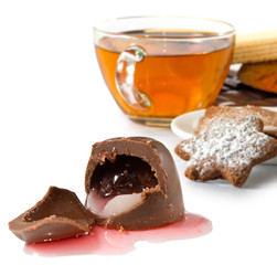 isolated image chocolate candy and cookies  close-up