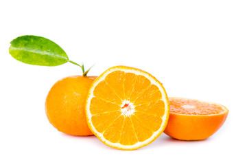 orange juice and fruit isolated on white background