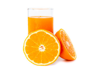 orange juice and fruit isolated on white background