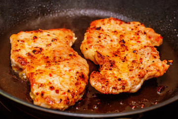 Frying pork