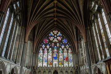 Exeter Cathedral - stained glass and ceiling - Lady Chapel