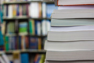 stack of book in libary