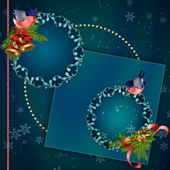 новогодний, рождественский фон с круглыми рамками - obrazy, fototapety, plakaty