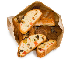 Isolated image of rusks with candied fruit closeup