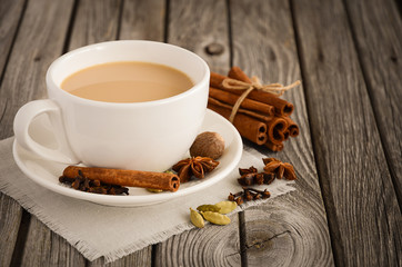 Indian masala chai tea. Spiced tea with milk. - obrazy, fototapety, plakaty