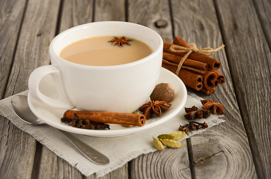 Indian Masala Chai Tea. Spiced Tea With Milk.