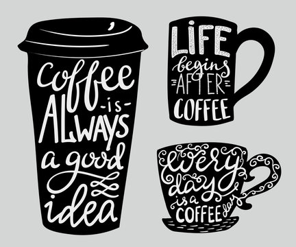 Lettering on coffee cup shape set