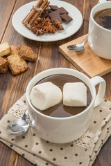 Mug filled with homemade hot chocolate, spice with cookies