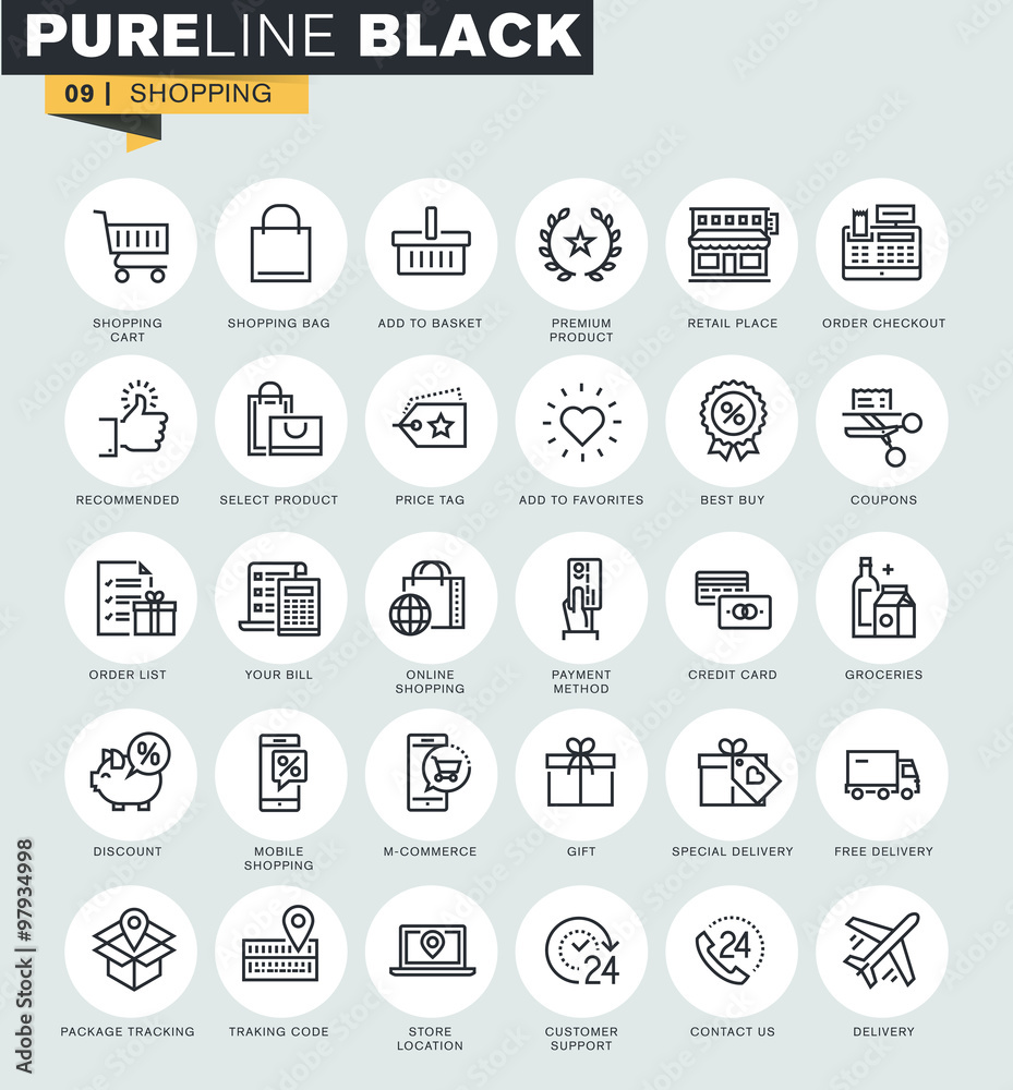 Poster set of thin line web icons of online shopping. premium quality icons for website, mobile website and