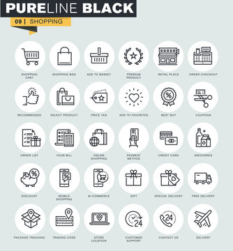 Set of thin line web icons of online shopping. Premium quality icons for website, mobile website and app design.