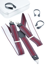 Red suspenders on a white background
