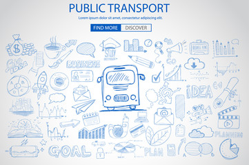 Fototapeta na wymiar Public Transports concept wih Doodle design style