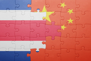 puzzle with the national flag of costa rica and china