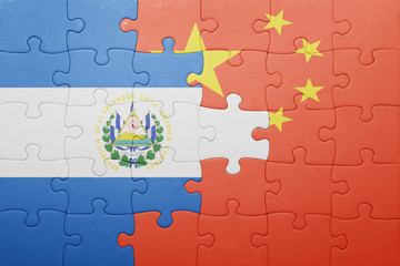 puzzle with the national flag of el salvador and china