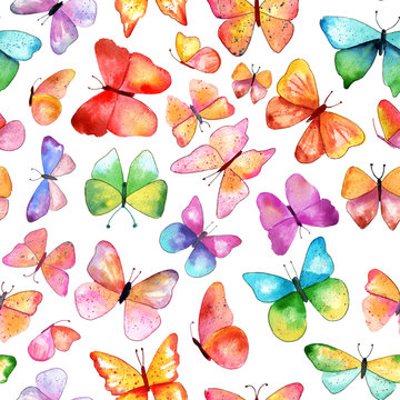 Seamless watercolor butterfly background pattern