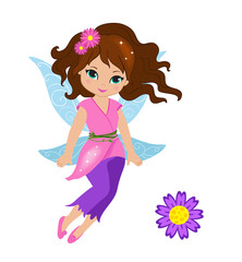 Illustration of a beautiful pink fairy in flight Isolated on white background.