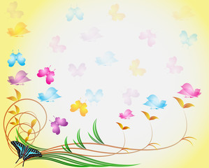 Fototapeta na wymiar Spring flower background with butterflies