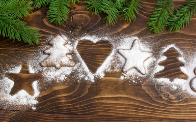 Christmas cookies on wooden background